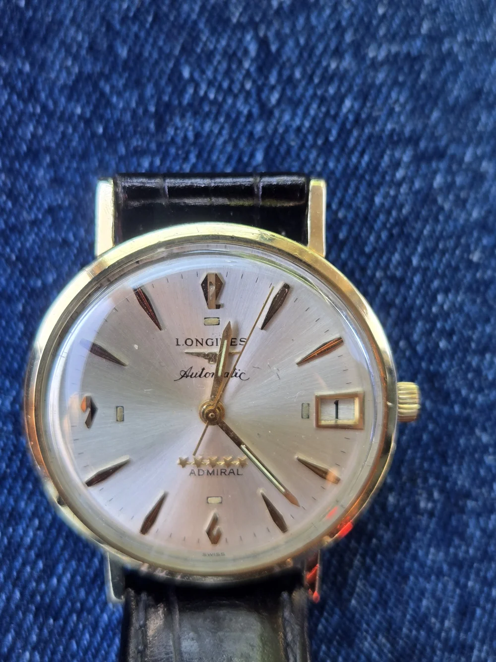 Longines Admiral 5 Star Automatic 14k Gold Bezel Watch Works